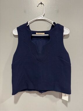 Christopher Kane 100% Wool, 100% Silk Lining Abstract Top Size 10 Navy Blue